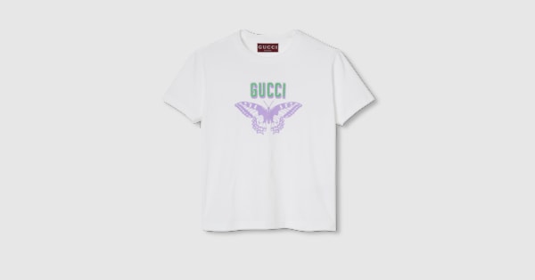 Printed cotton jersey T shirt in off white GUCCI Canada