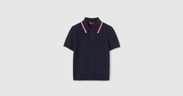 Rib stitch cotton polo shirt in navy blue | GUCCI® US 