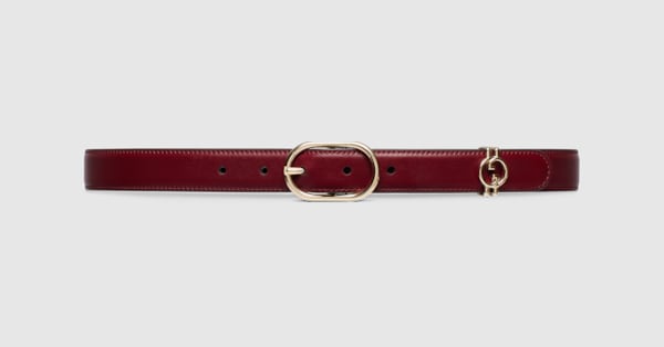 Belt with Round Interlocking G in Rosso Ancora red leather | GUCCI 