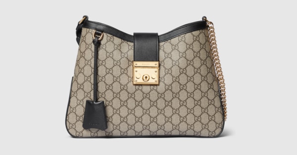 Padlock GG medium shoulder bag in black leather trim GUCCI US