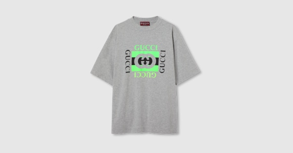 Printed cotton jersey T-shirt in grey | GUCCI® US