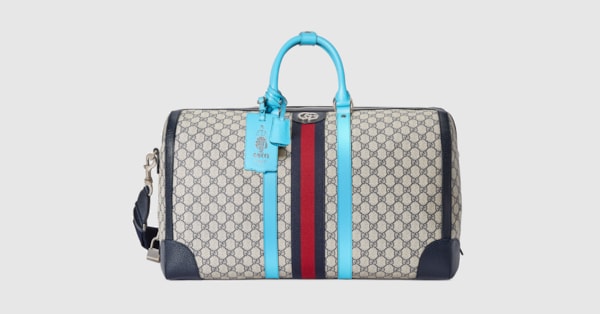 Gucci Savoy large duffle bag in beige and blue GG Supreme GUCCI Canada