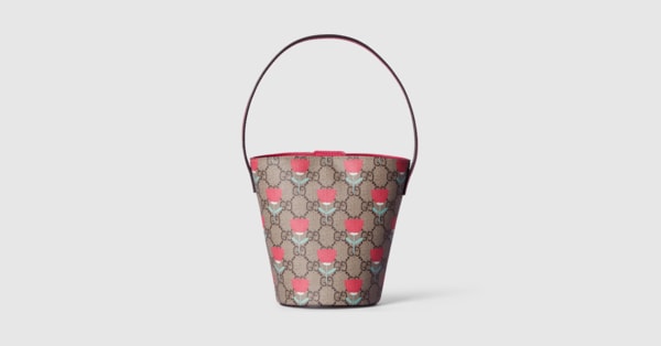 GUCCI kids ポシェット Children's printed GG bucket bag in beige and ebony GG