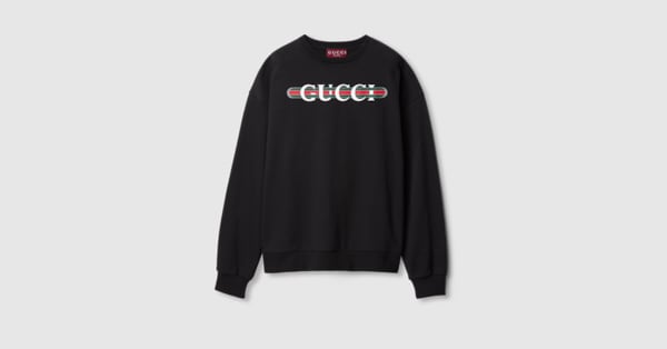 Printed cotton jersey sweatshirt in black | GUCCI® US
