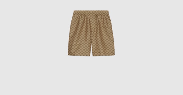 GG Supreme linen shorts in beige and ebony | GUCCI® US