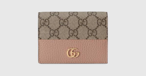 GG Marmont card case wallet in dusty pink leather and GG Supreme 