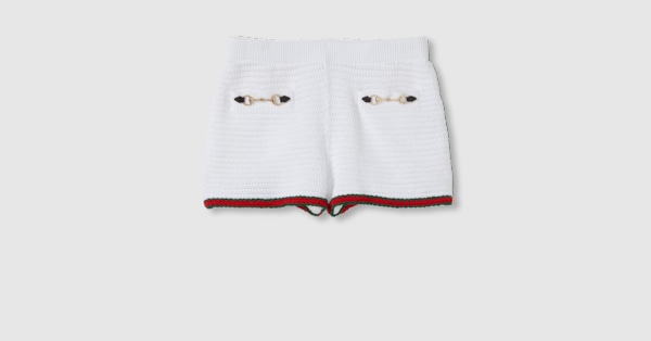 Cotton-effect shorts with Horsebit in ivory | GUCCI® SG