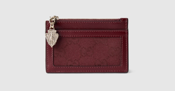 Gg Card Case Wallet In Red Original Gg Fabric 