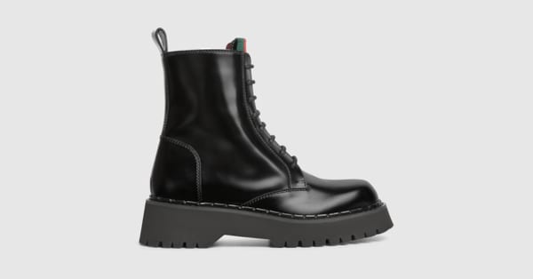 Bottines avec bande Web pour femme en cuir noir brillant GUCCI Canada