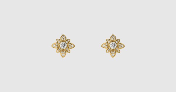 グッチ フローラ〕日本限定 18K ダイヤモンド スタッズピアス ・18K