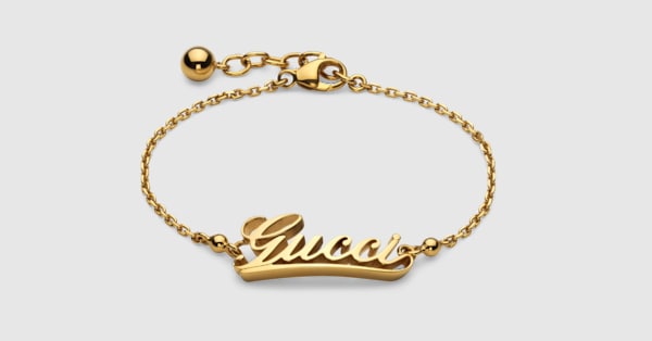 グッチ 上品シンプルロゴブレスレット 美品 GUCCI スクリプト チェーン ブレスレット ・イエローゴールド
