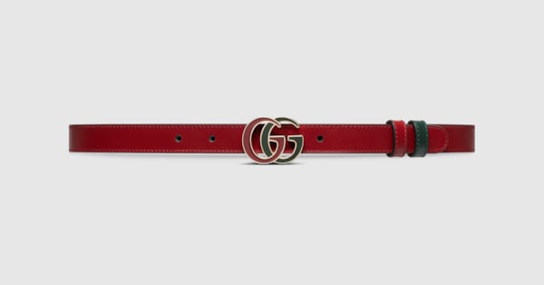 GG Marmont reversible thin belt in red and green leather GUCCI US