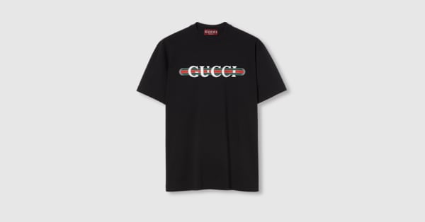 Printed cotton jersey T-shirt in black | GUCCI® SI