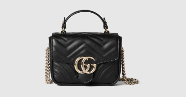 GUCCI GG Marmont Mini Top Handle Bag Black Leather