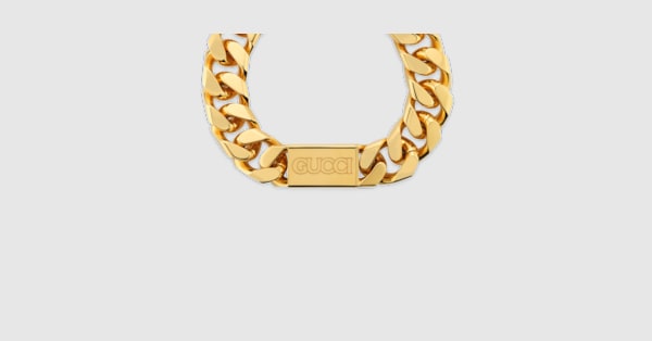 【GUCCI】GUCCI スクリプト チェーン ネックレス GUCCI スクリプト タグ付き チェーン ネックレスイエロー
