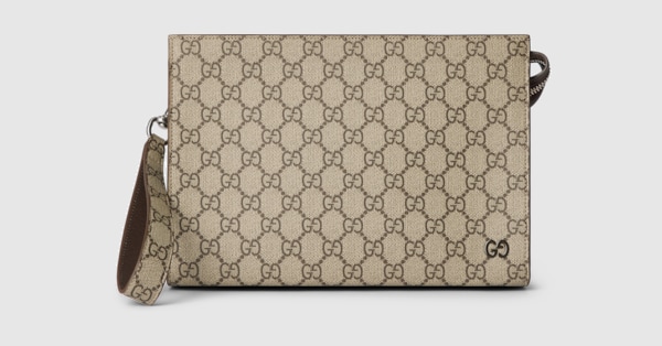 Medium GG pouch in beige and ebony Supreme | GUCCI® UK