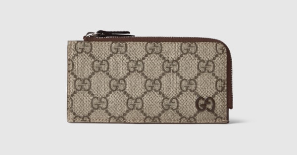 GG ジップカードケース ブラウン トリム ・ベージュ＆エボニー GG