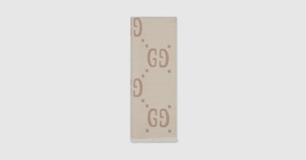 GG jacquard wool silk scarf in ivory and beige | GUCCI® US