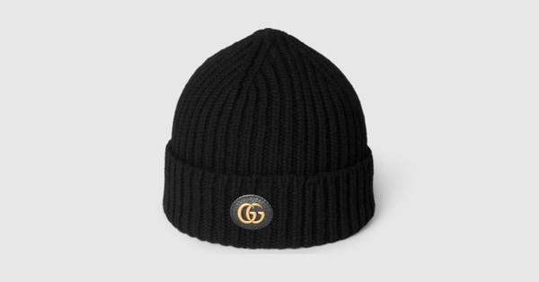 Mütze aus Wolle und Kaschmir mit Doppel G in schwarz | GUCCI® CH