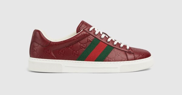 Men s Gucci Ace sneaker with Web in Rosso Ancora leather GUCCI MX