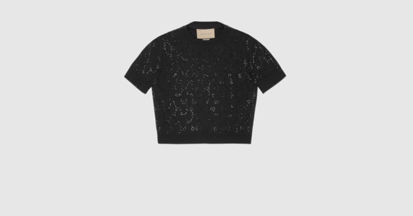 Fine wool GG crystal top in black | GUCCI® CA