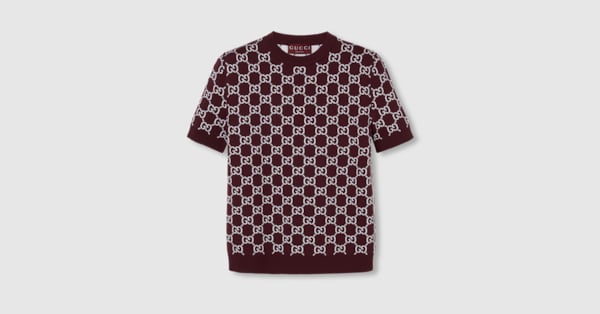 Reversible GG wool jacquard top in bordeaux and white | GUCCI® US