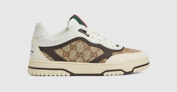 Women's Gucci Re-Web sneaker in beige and ebony GG canvas