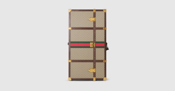 Gucci Savoy maxi rigid shoe trunk in beige and ebony GG Supreme