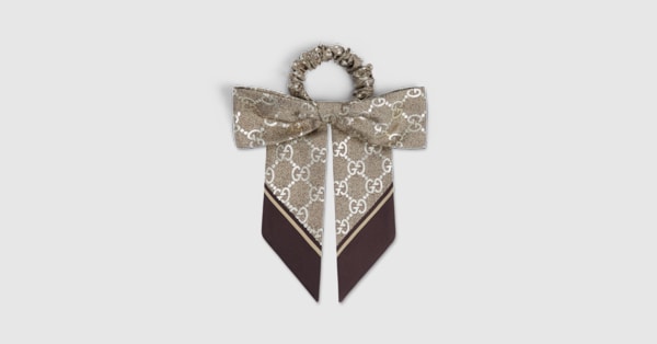 GUCCI グッチ GG シルクジャカード シュシュ リボン ブラウン