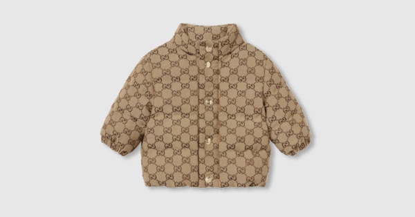 Baby GG canvas padded jacket in camel and dark brown GUCCI ZA