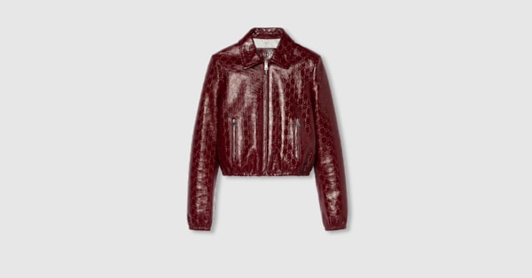 GG embossed leather bomber jacket in Rosso Ancora red | GUCCI® CA