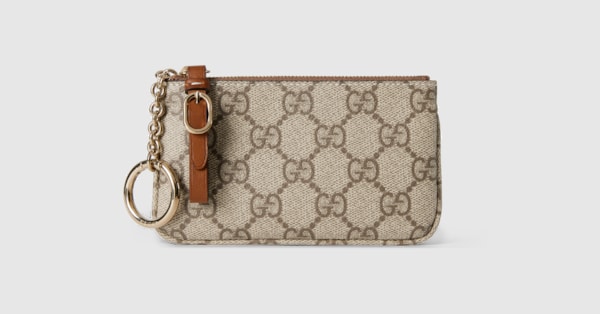 GG Emblem key case in beige and dark brown canvas GUCCI Canada