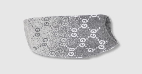 Wool jacquard pet sweater in grey and white | GUCCI® US