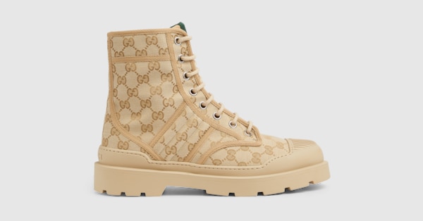 Men's lug-sole boot in beige GG canvas | GUCCI® US
