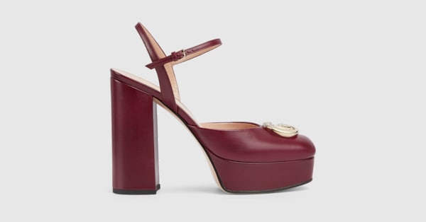 Women's platform pump with Double G in Rosso Ancora leather