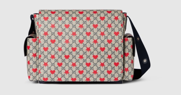 Large changing bag in beige and blue | GUCCI® US