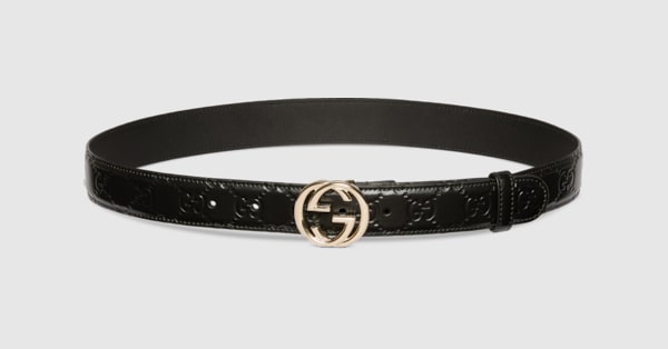 Belt with Interlocking G buckle in black GG leather GUCCI AE