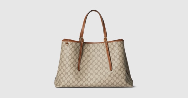 ショルダーバッグ GUCCI G LOGO CANVAS SHOULDER TOTE BAG GG Emblem medium tote bag in beige and dark brown fabric | GUCCI® RO