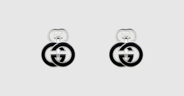 Gucci Interlocking enamel cufflinks in 925 sterling silver | GUCCI® US