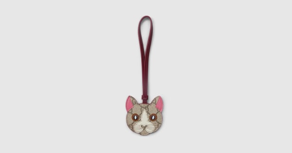Cat-shaped bag charm in beige and dark brown canvas | GUCCI® US