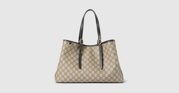 GG Emblem large tote bag in beige and brown GG fabric | GUCCI® US