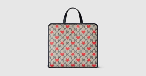 GUCCI バンビ フラワー Children's printed GG tote bag in beige and blue Supreme