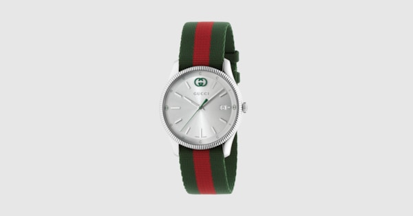 GUCCI アナログ腕時計 グリーンレッド G-Timeless watch, 38mm in green and red nylon | GUCCI® SI