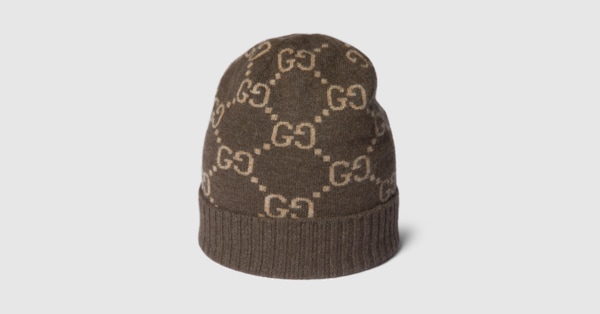 GUCCI メンズカシミヤ ニット帽 GG cashmere hat in brown and beige | GUCCI® US