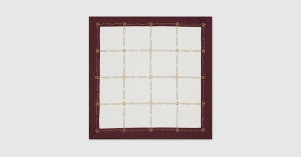 Interlocking G Gucci chain silk pocket square in ivory | GUCCI® US