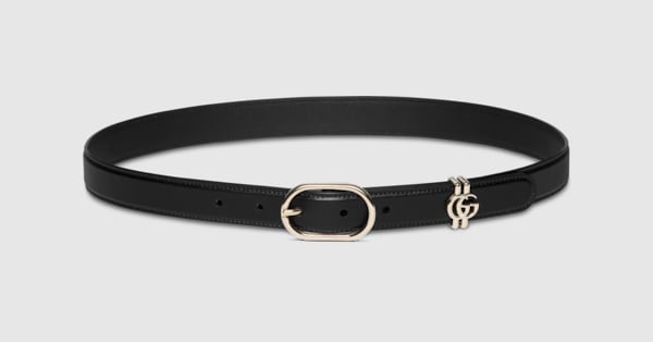 Belt with oval buckle in black leather | GUCCI® US display picture 2