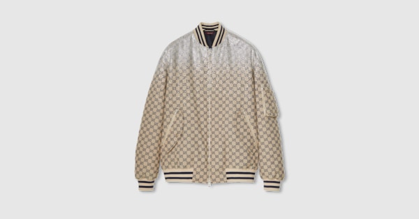 GG canvas bomber jacket with crystals in oatmeal and blue