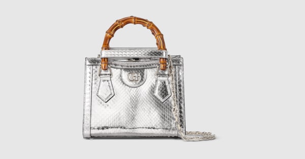 Gucci Diana python small tote bag in silver-toned | GUCCI® US