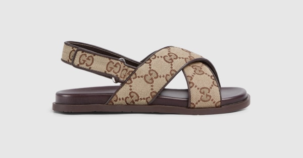 【国内発送】GUCCI GG canvas in flat sandals Children's GG sandal in beige and dark brown canvas | GUCCI® US