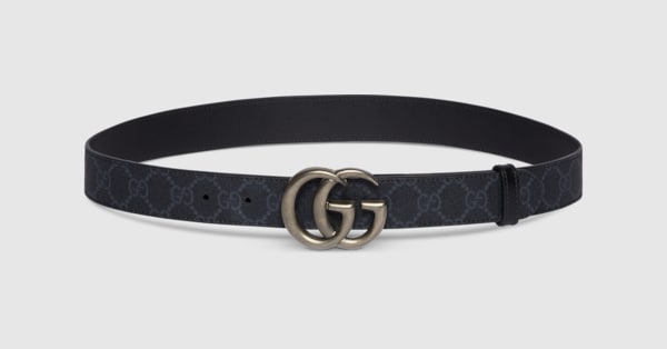 GG Marmont belt with shiny buckle in black leather | GUCCI